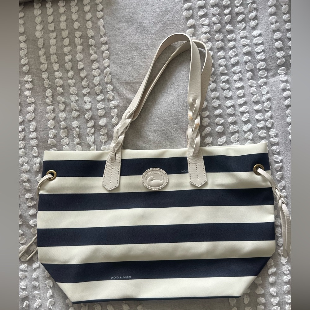 Dooney & Bourke Navy and White Striped Shopper Bag